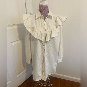 Zara white denim ruffle sleeve dress XL New